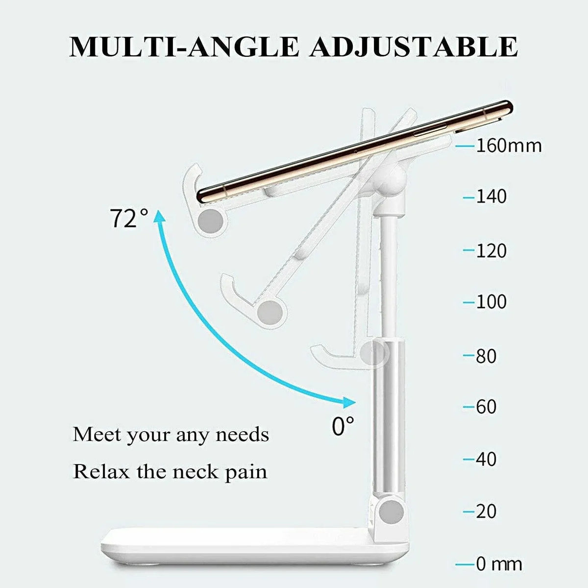 Foldable Adjustable Universal Desk Stand Holder For Mobile Phone Tablet Portable - White