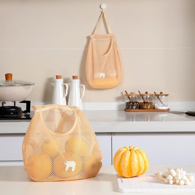 Vegetable Onion Potato Hanging Bag Kitchen Garlic Ginger Mesh Storage Bag - Dark Blue