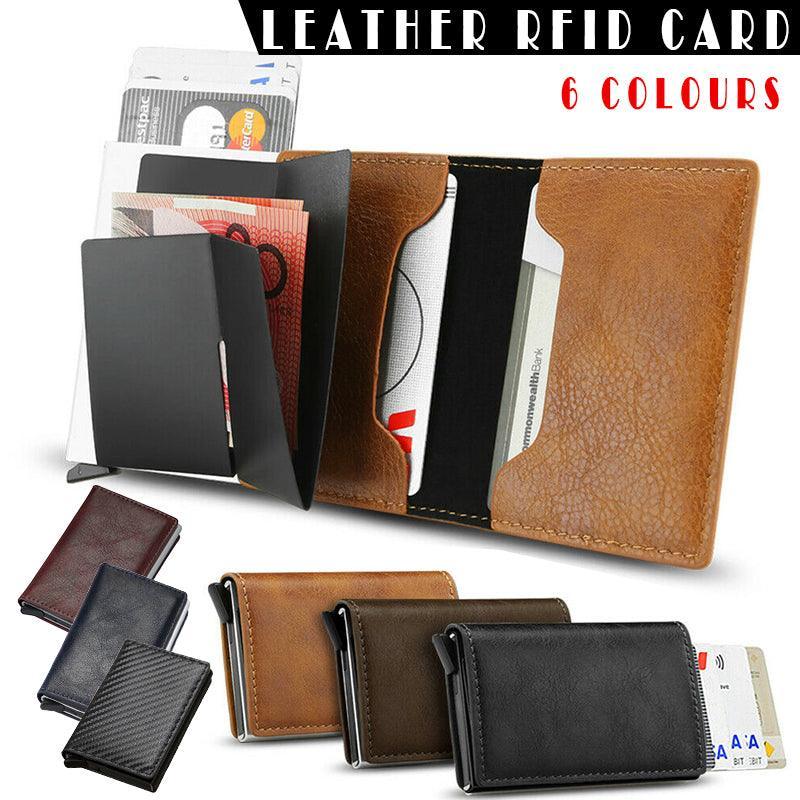 RFID Blocking Leather Card Wallet with Money Clip for Men Credit Holder - Carbon Fiber