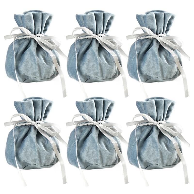 6PCS Velvet Cloth Drawstring Bags Gift Bag Jewelry Ring Pouch Earring Favor - Blue-6PCS