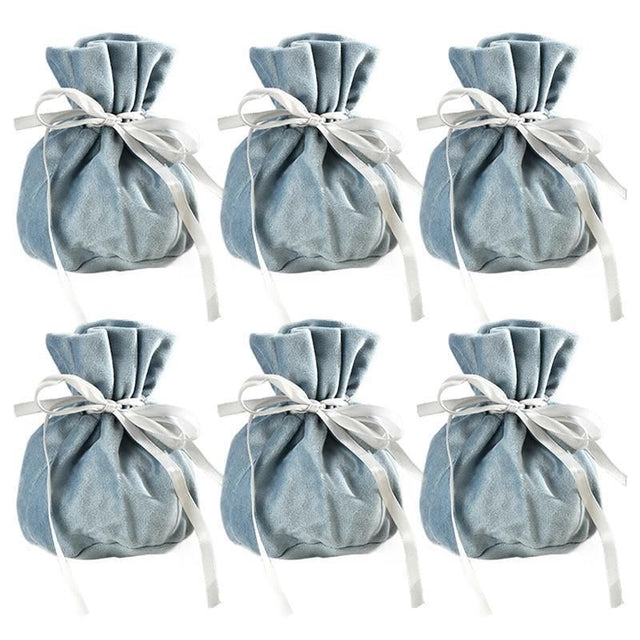 6PCS Velvet Cloth Drawstring Bags Gift Bag Jewelry Ring Pouch Earring Favor - Blue-6PCS