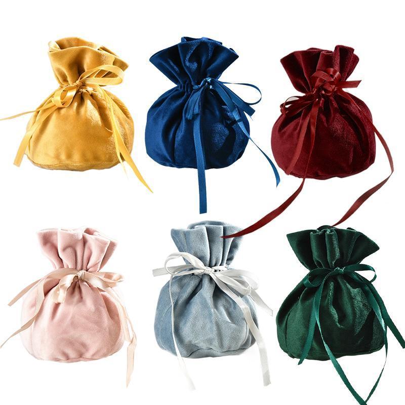 6PCS Velvet Cloth Drawstring Bags Gift Bag Jewelry Ring Pouch Earring Favor - Dark Blue-6PCS