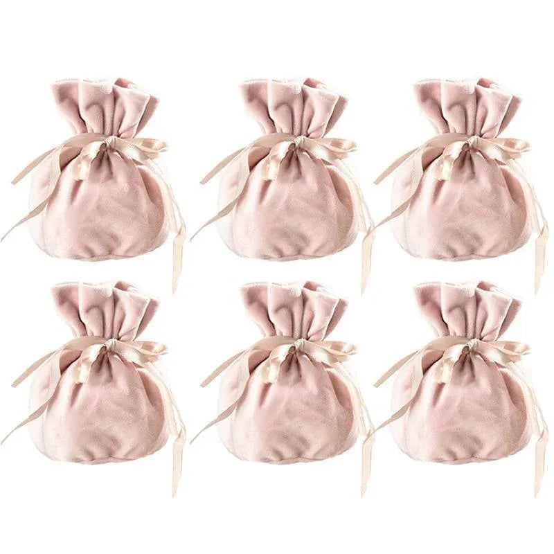 6PCS Velvet Cloth Drawstring Bags Gift Bag Jewelry Ring Pouch Earring Favor - Pink-6PCS