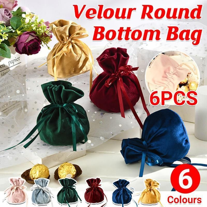 6PCS Velvet Cloth Drawstring Bags Gift Bag Jewelry Ring Pouch Earring Favor - Yellow-6PCS