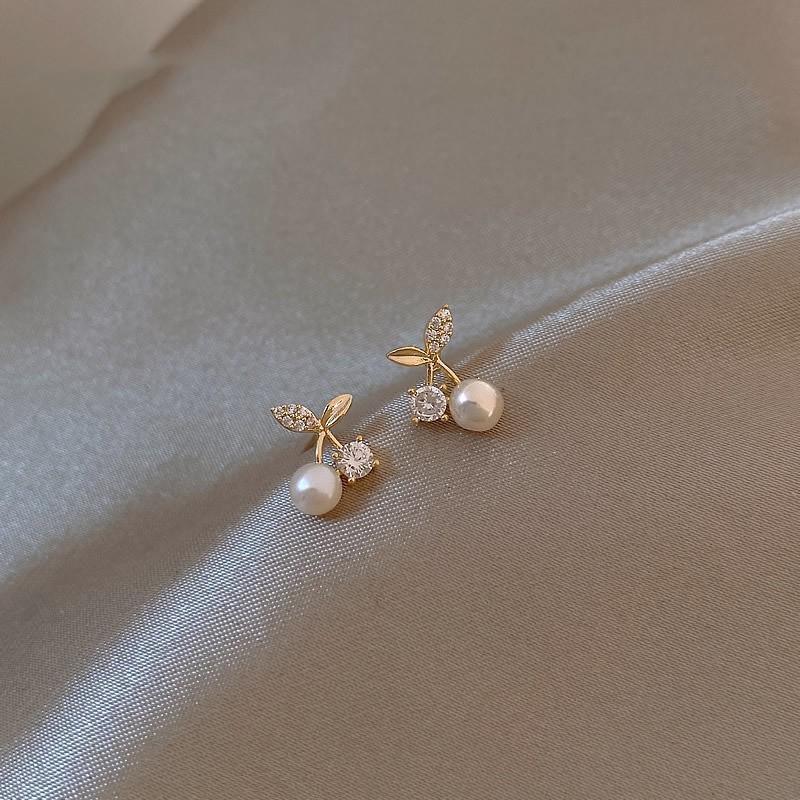 Fashion Pearl Wedding Earrings Zircon Cherry Stud Pearl Earrings for Women - Pearlet