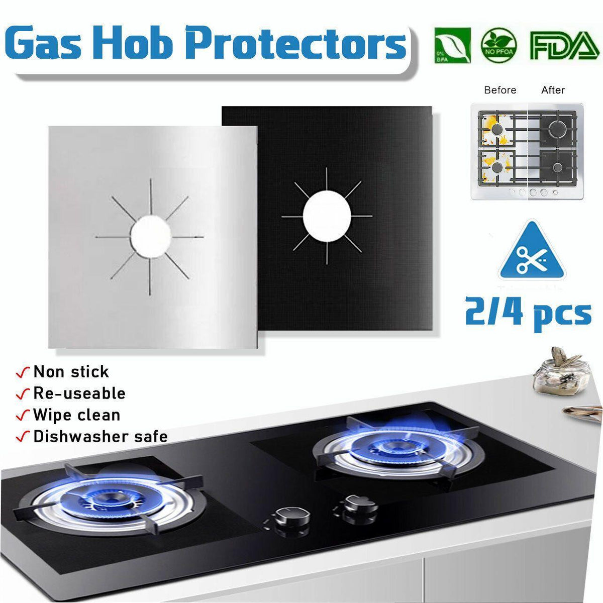 Gas Stove Burner Covers Reusable Hob Protectors Non Stick Liner Pad 4 Pcs - 4 PCS Black
