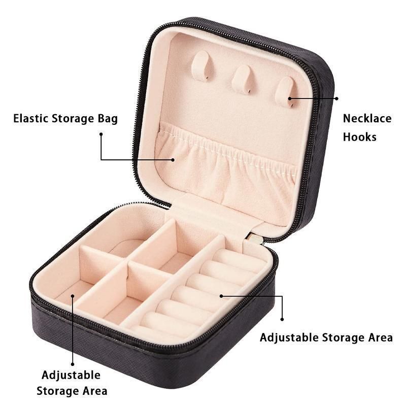 Travel Jewelry Organizer Box Portable Leather Storage Ornaments Ring Earrings - Black (10x10x5cm)