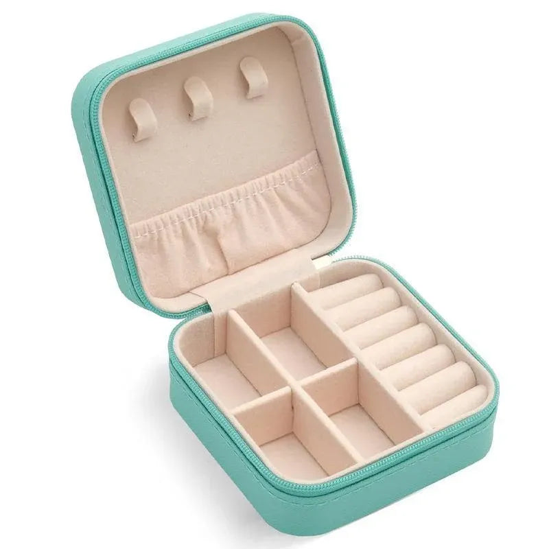 Travel Jewelry Organizer Box Portable Leather Storage Ornaments Ring Earrings - Green (10x10x5cm)