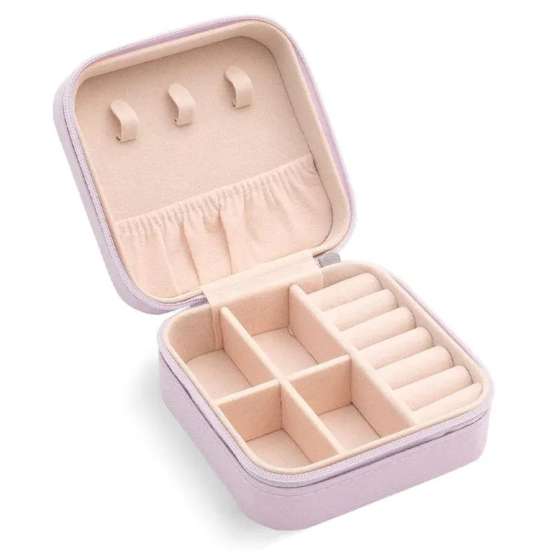 Travel Jewelry Organizer Box Portable Leather Storage Ornaments Ring Earrings - Pink (10x10x5cm)