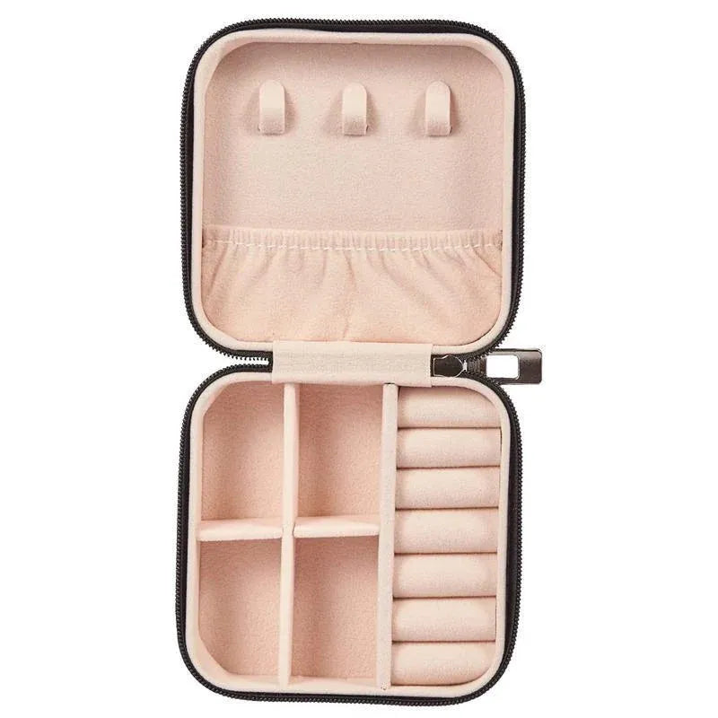 Travel Jewelry Organizer Box Portable Leather Storage Ornaments Ring Earrings - Pink (10x10x5cm)