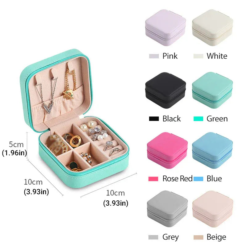 Travel Jewelry Organizer Box Portable Leather Storage Ornaments Ring Earrings - Pink (10x10x5cm)