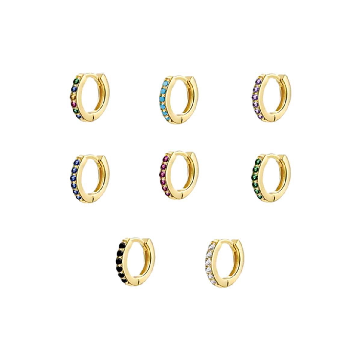 925 Sterling Silver Gold Rings Plated Cubic Crystal Cuff Huggie Hoop Earrings Au - Silver-Green Crystal