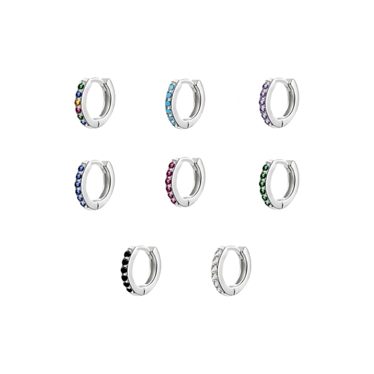 925 Sterling Silver Gold Rings Plated Cubic Crystal Cuff Huggie Hoop Earrings Au - Silver-Green Crystal