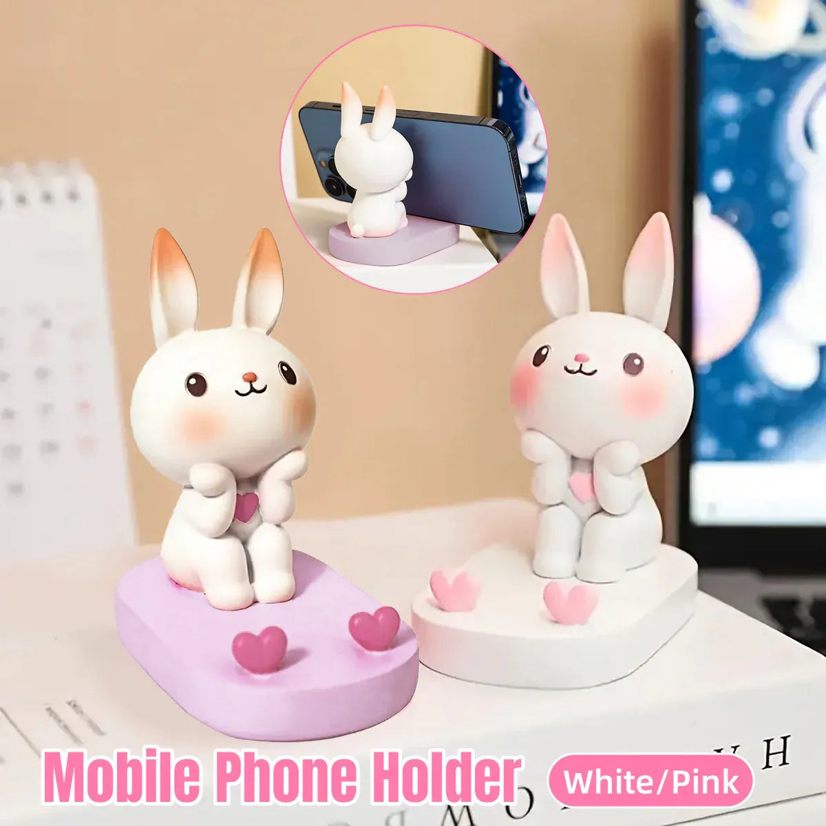 Cartoon Rabbit Phone Holder Desktop Stand Cute Mobile Phone Stand Office Pink