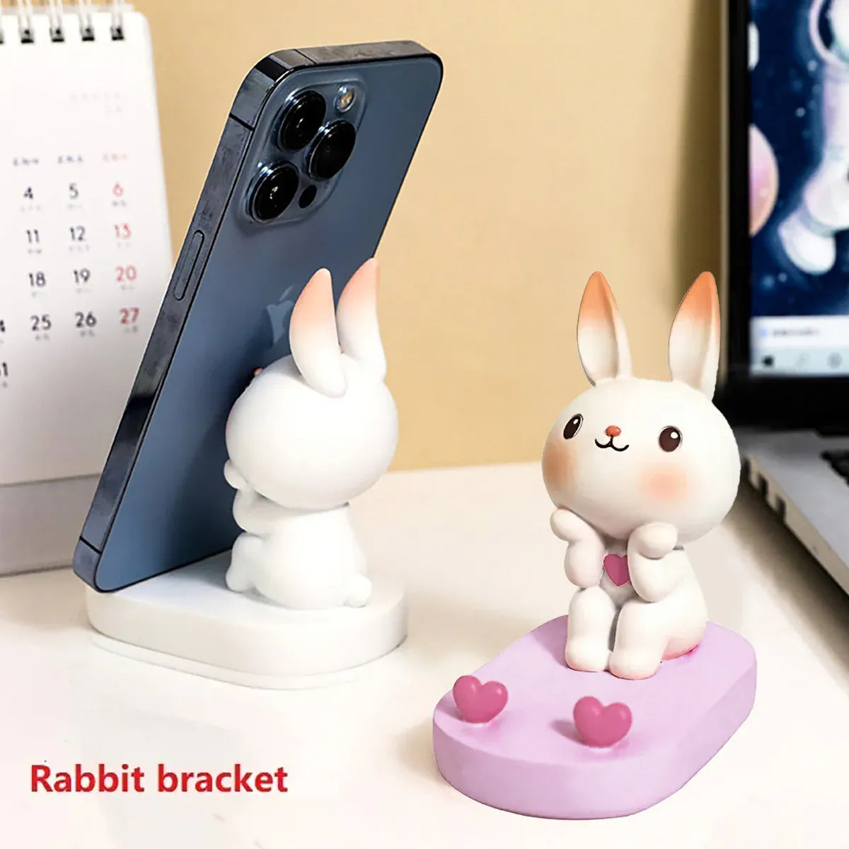 Cartoon Rabbit Phone Holder Desktop Stand Cute Mobile Phone Stand Office Pink