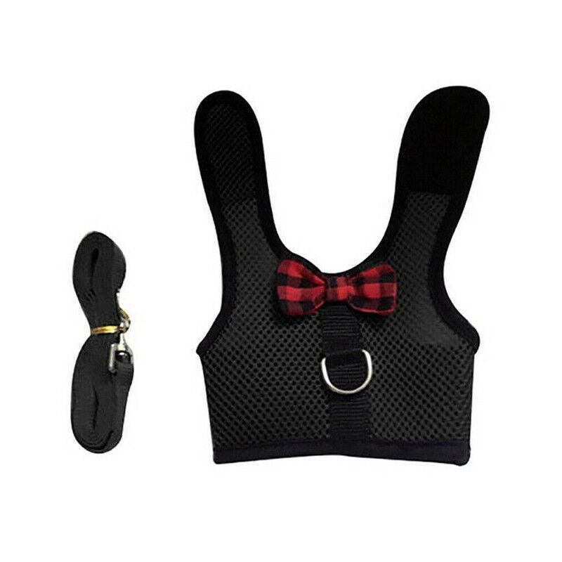 Rabbit Vest Harness Leash Lead Small Animal Pet Mesh Hamster Bunny Traction Rope S - Black