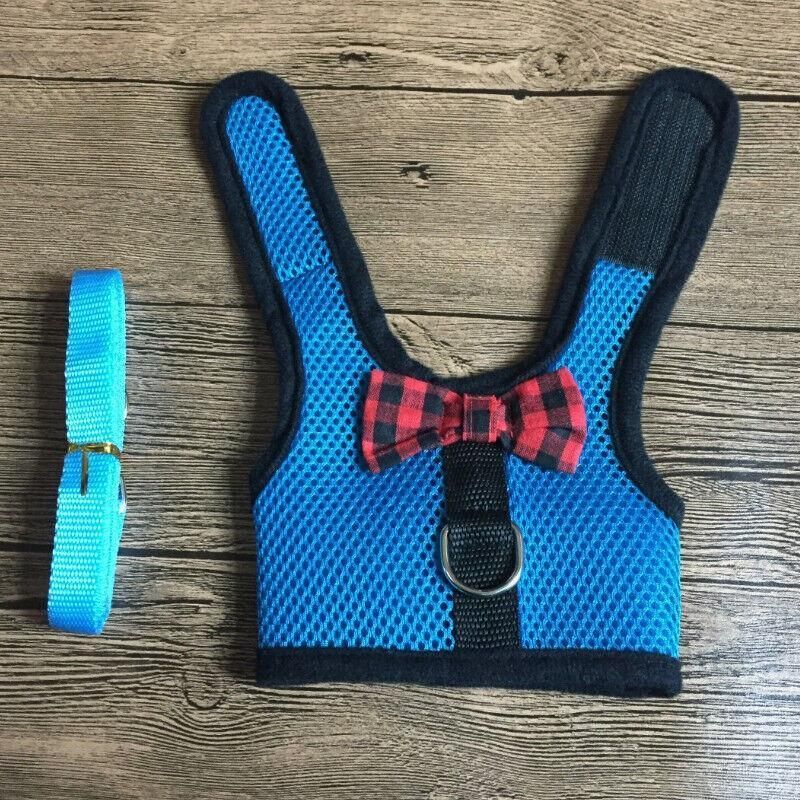 Rabbit Vest Harness Leash Lead Small Animal Pet Mesh Hamster Bunny Traction Rope S - Black