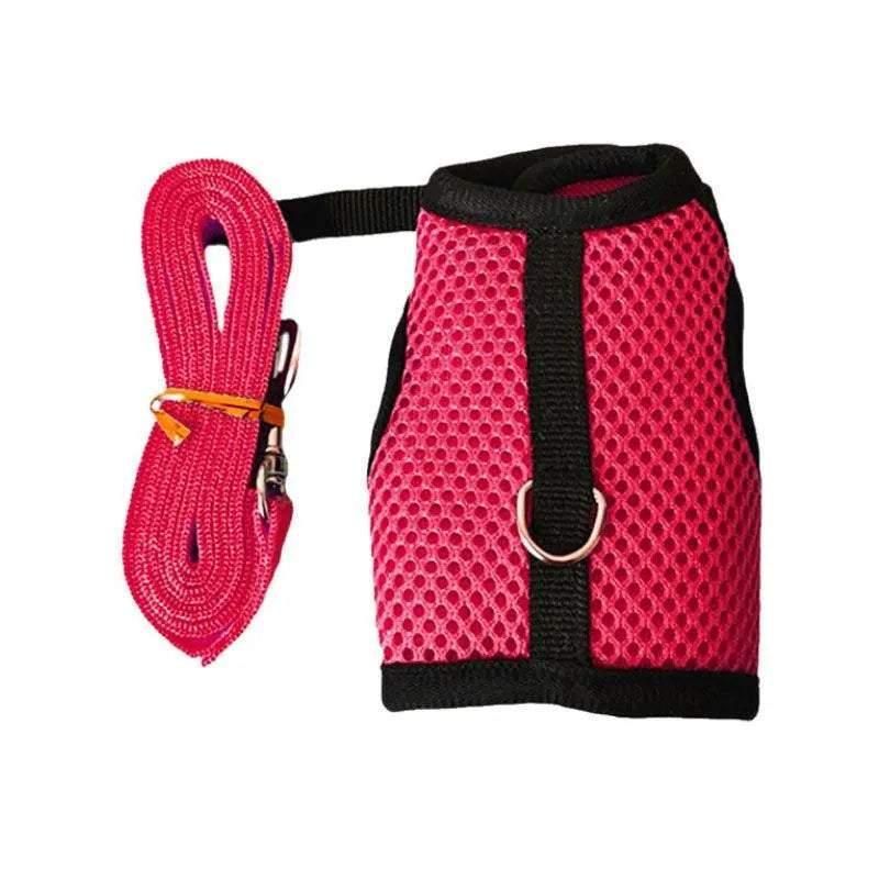 Small Animal Harness Guinea Pig Forret Hamster Rabbit Squirrel Vest Clothes Lead M Size - Rose Red