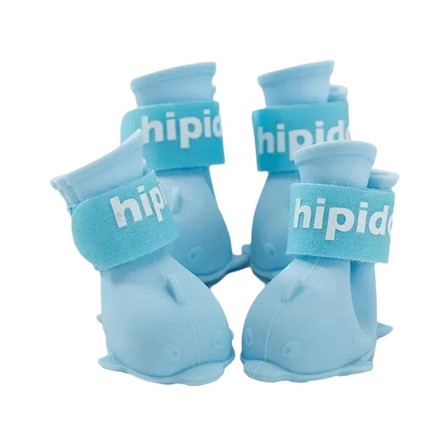 4pcs Cartoon Pet Rain Boots Waterproof Non-Slip Wear-Resistant Shoes for Dogs - Blue - L