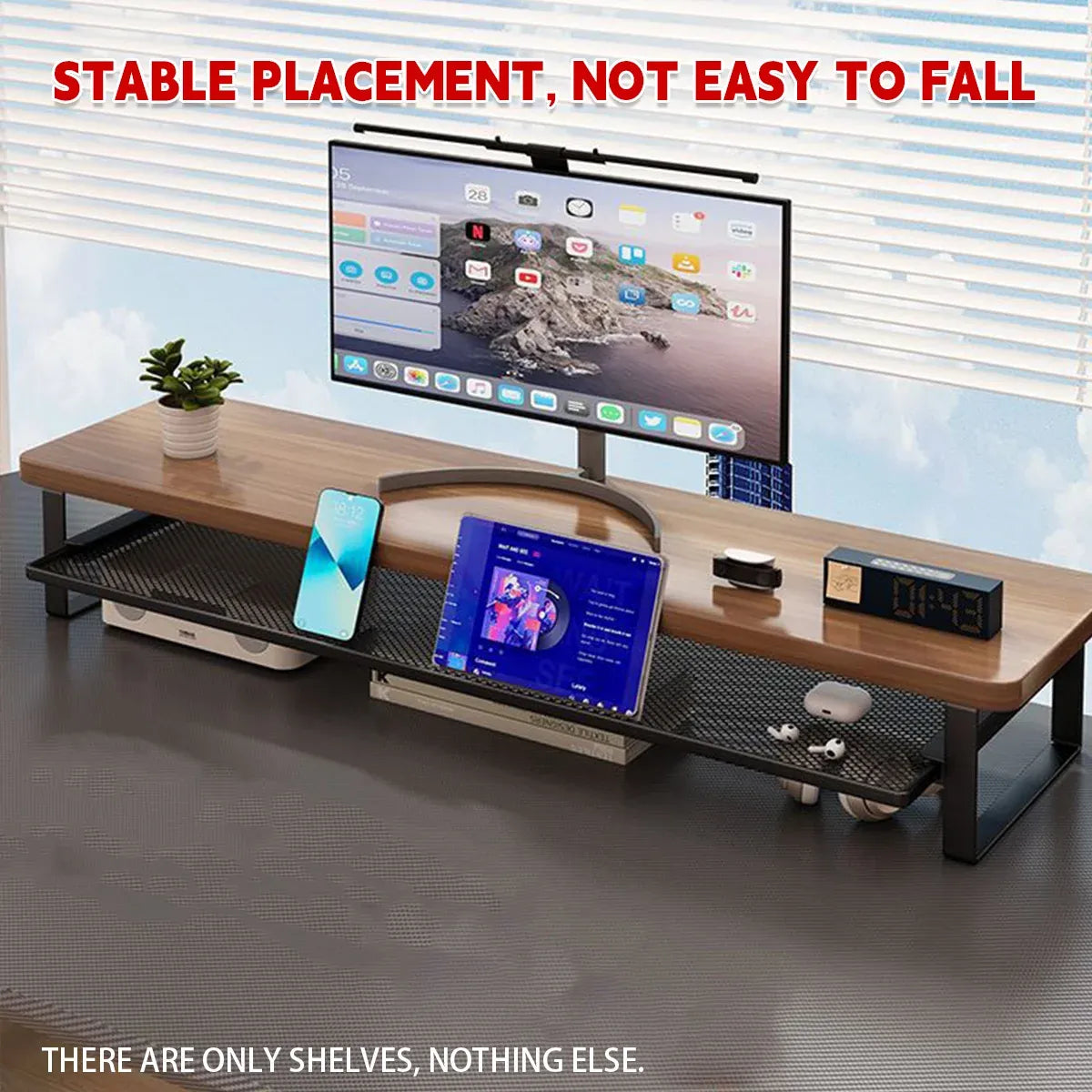 Monitor Stand Riser Desktop Shelf Organizer with Storage Mesh for PC Laptop