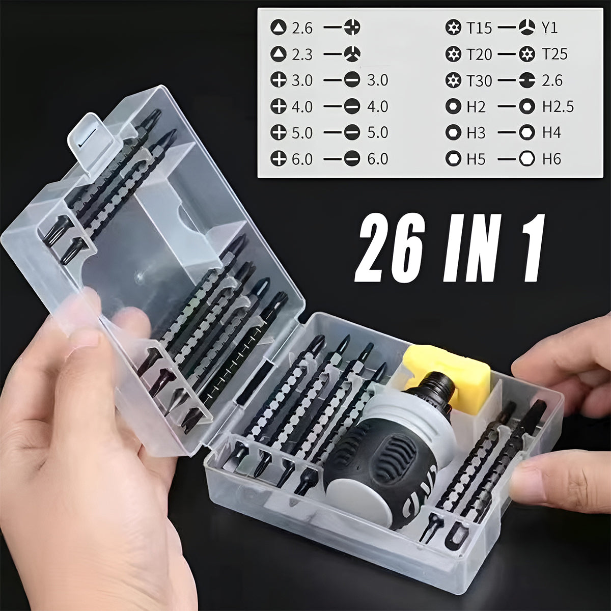 Ratchet Screwdriver Set with Sleeve Dual Head Screwdriver Expansion Cross Bits - 26-in-1