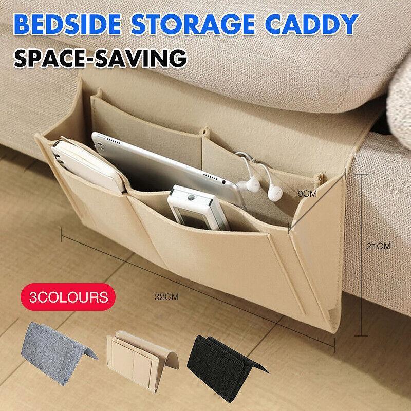 Bedside Storage Caddy Hanging Organizer Pocket Bag for Phone Remote Book - Grey