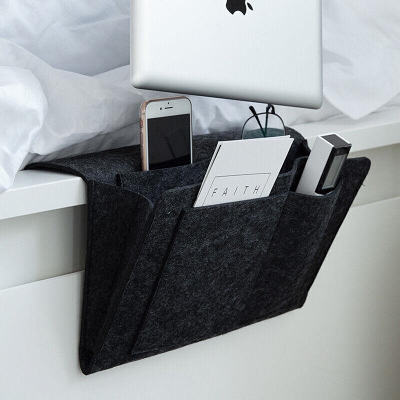 Bedside Storage Caddy Hanging Organizer Pocket Bag for Phone Remote Book - Grey