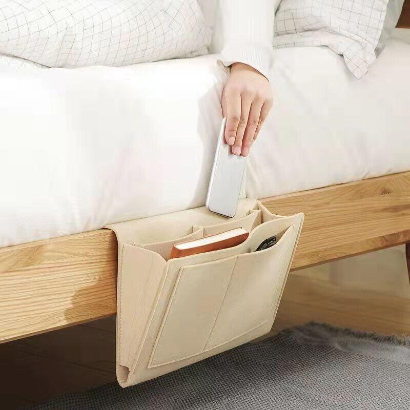 Bedside Storage Caddy Hanging Organizer Pocket Bag for Phone Remote Book - Grey
