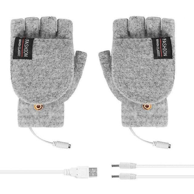 USB Heated Half Finger Gloves Winter Warm Knitted Gloves for Typing and Office Use - Grey