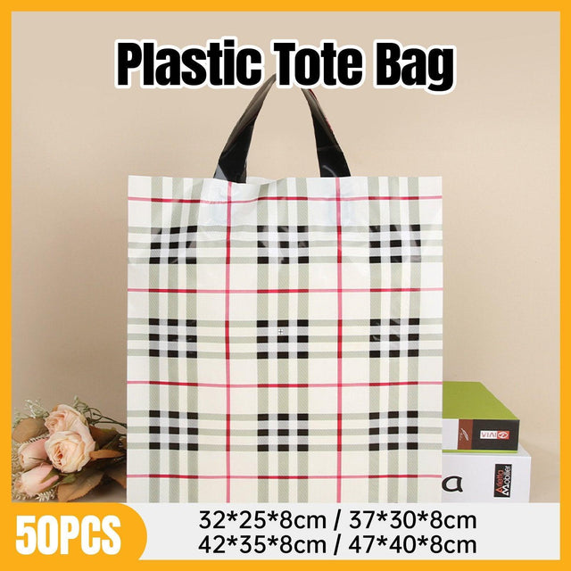 50x Reusable Plastic Tote Bag Eco Friendly Shopping Bags Red Black 37*30*8cm