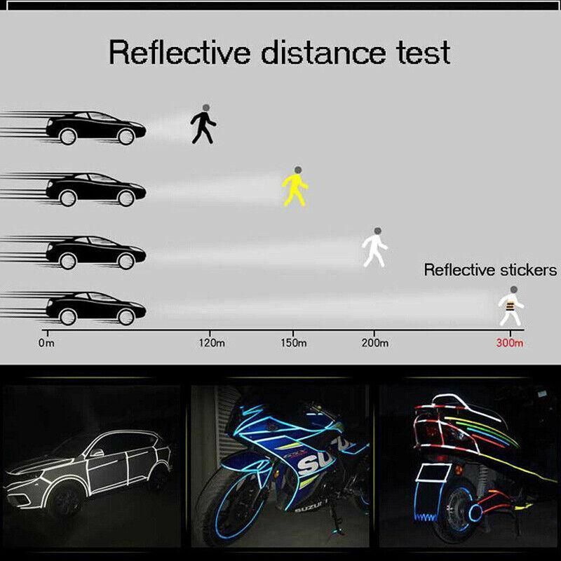 8m Reflective Tape for Bikes Cars Motorcycles Waterproof High Visibility Strip - White