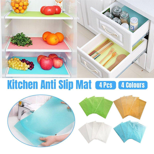 4PCS Cuttable Kitchen Anti slip Mat fouling Refrigerator Drawer Liner Orange