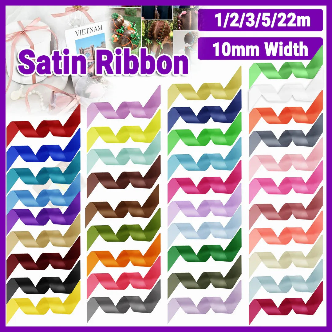 10mm Width Satin Hair Ribbon Wedding Party Decoration Gift Banquet 22m - Army green
