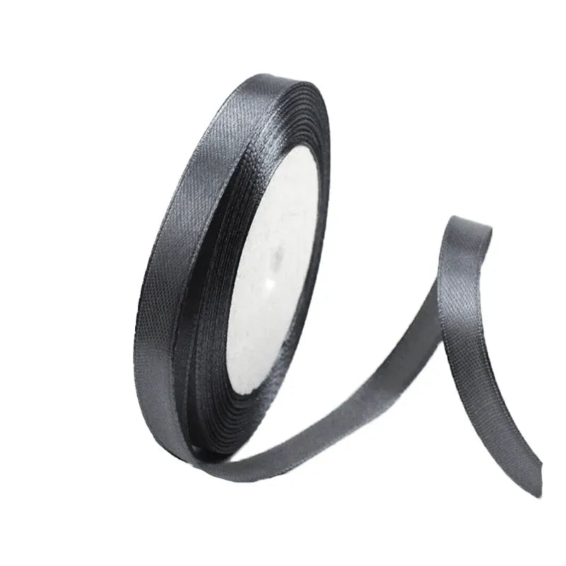 10mm Width Satin Hair Ribbon Wedding Party Decoration Gift Banquet 5m - Dark Grey