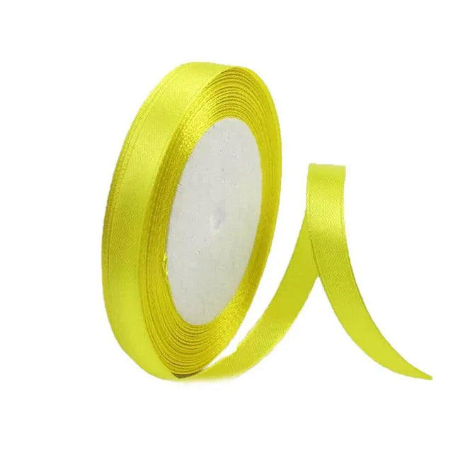 10mm Width Satin Hair Ribbon Wedding Party Decoration Gift Banquet 22m - Lemon Yellow