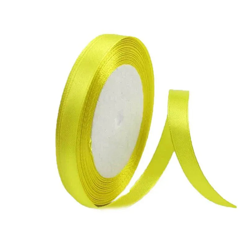 10mm Width Satin Hair Ribbon Wedding Party Decoration Gift Banquet 3m - Lemon Yellow