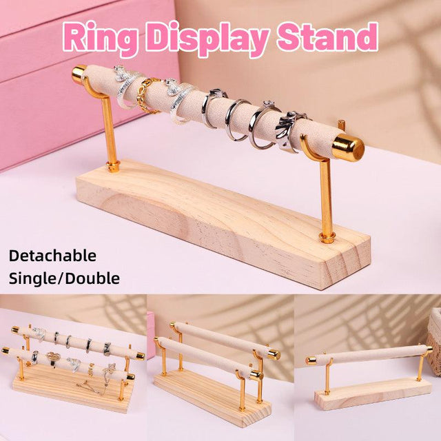 Simple Wooden Jewellery Organizer Rack Ring Display Stand Rings Earrings Double