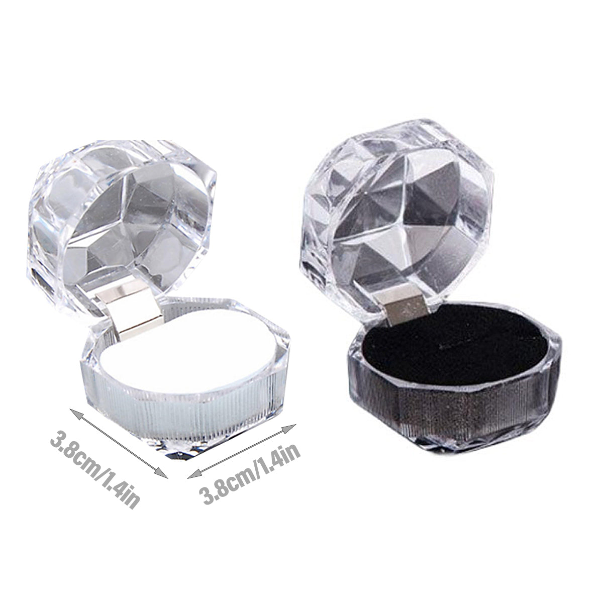 20pcs Acrylic Octagonal Jewelry Ring Earrings Box Transparent Display Cases - White