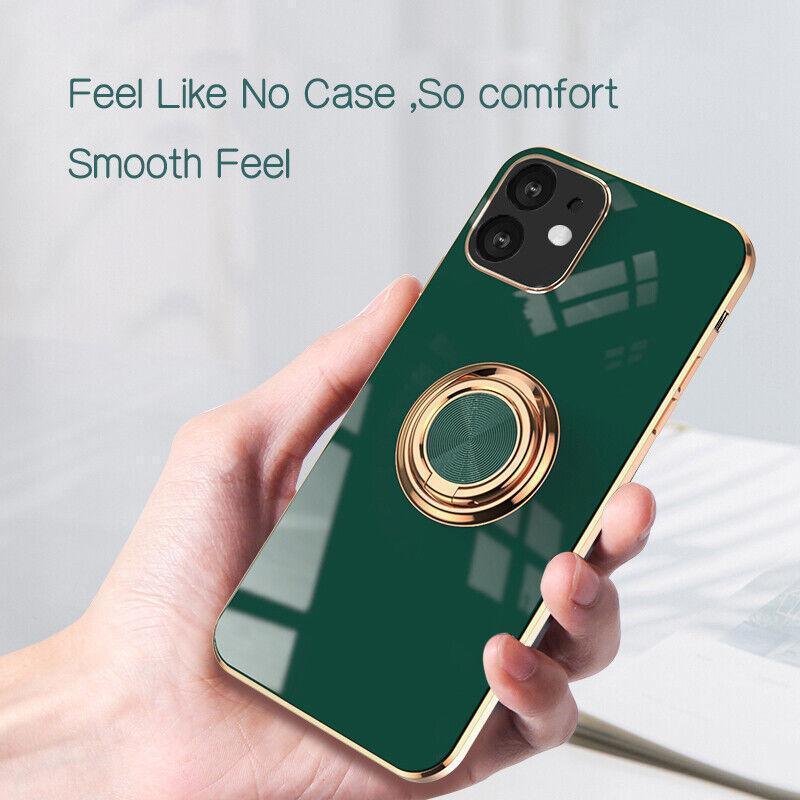 Light Cyan Luxury Shockproof Silicone Ring Case Stand Cover for iPhone 14 13 12 Pro Max - iPhone 12 Pro