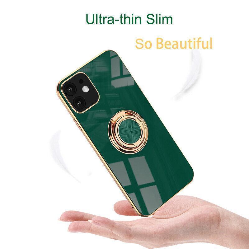 Light Cyan Luxury Shockproof Silicone Ring Case Stand Cover for iPhone 14 13 12 Pro Max - iPhone 12 Pro