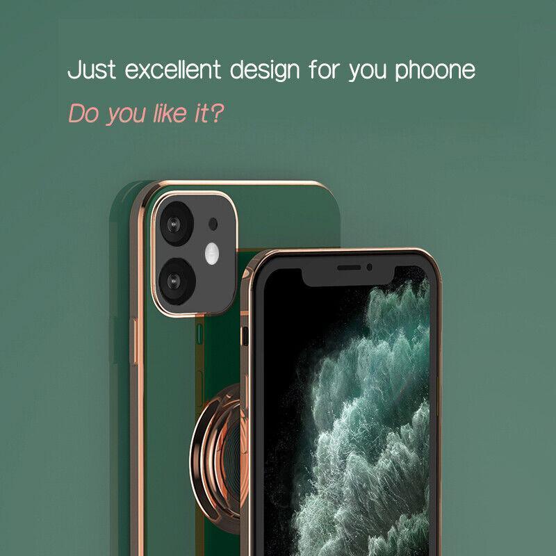 Light Cyan Luxury Shockproof Silicone Ring Case Stand Cover for iPhone 14 13 12 Pro Max - iPhone 12 Pro