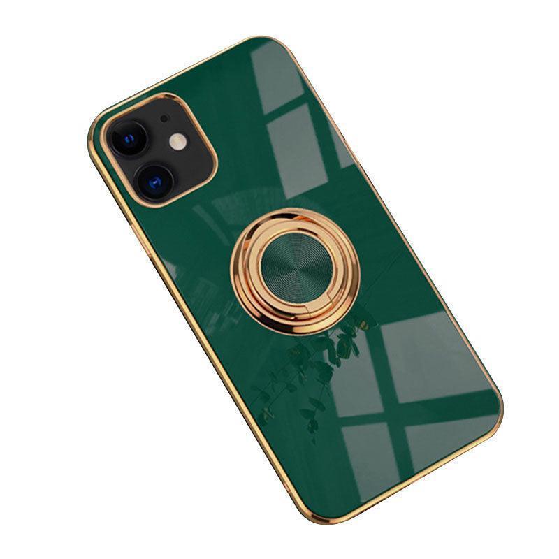 Dark Green Luxury Shockproof Silicone Ring Case Stand Cover for iPhone 14 13 12 Pro Max - iPhone 13