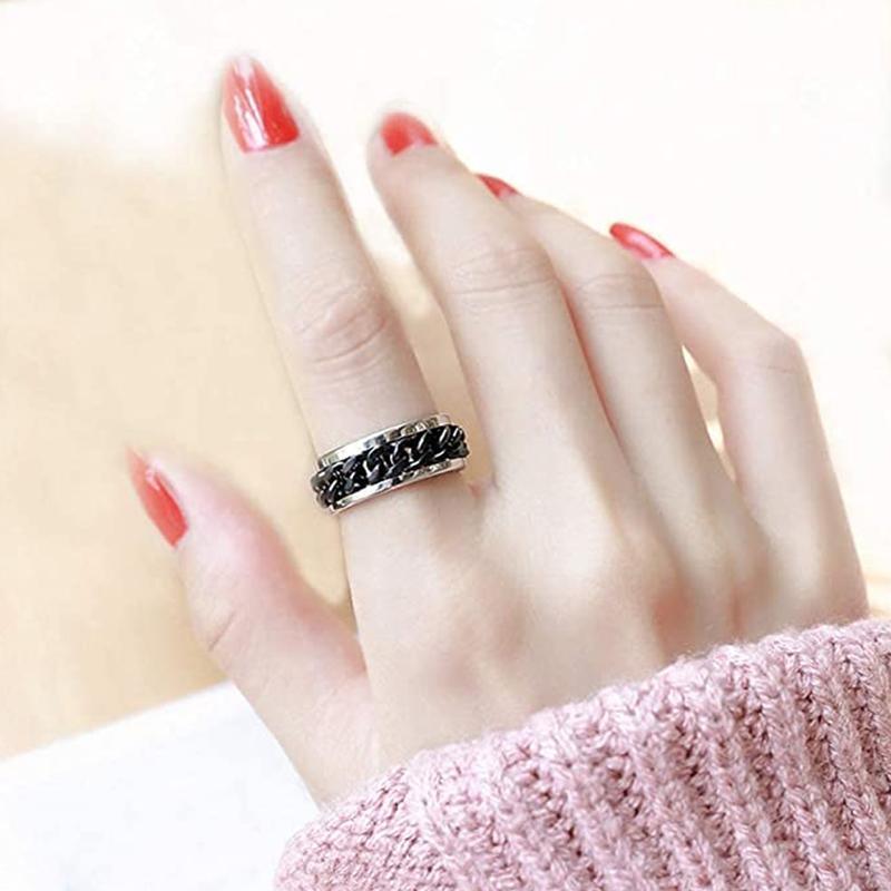 Spinner Rings Mens Womens Fidget Rotating Ring Silver Stainless Steel Size 11 - Rainbow