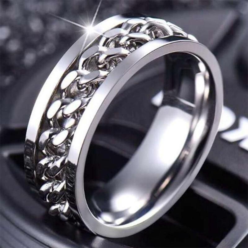 Spinner Rings Mens Womens Fidget Rotating Ring Silver Stainless Steel Size 11 - Rainbow