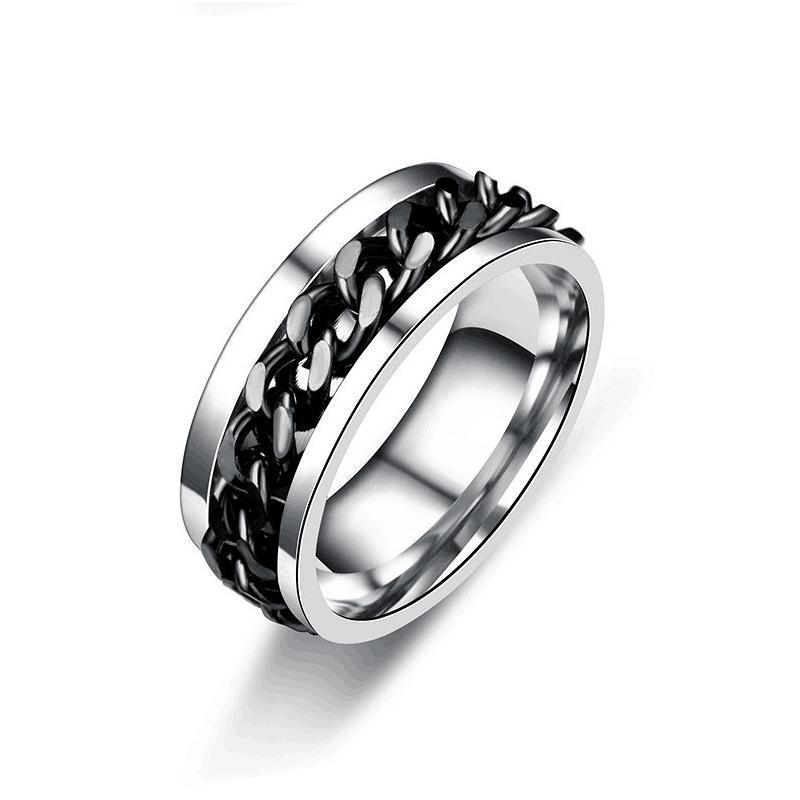 Spinner Rings Mens Womens Fidget Rotating Ring Silver Stainless Steel Size 11 - Rainbow