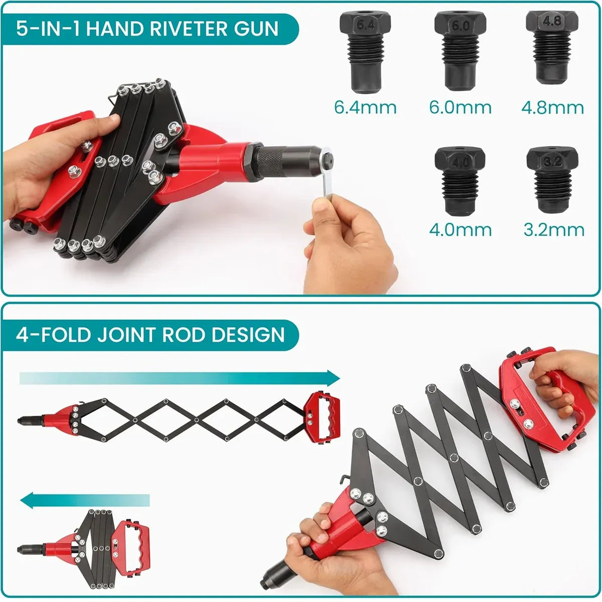 Folding Rivet Gun Tool Kit Sturdy Alloy Steel for Metal Wood Plastic Repair Use