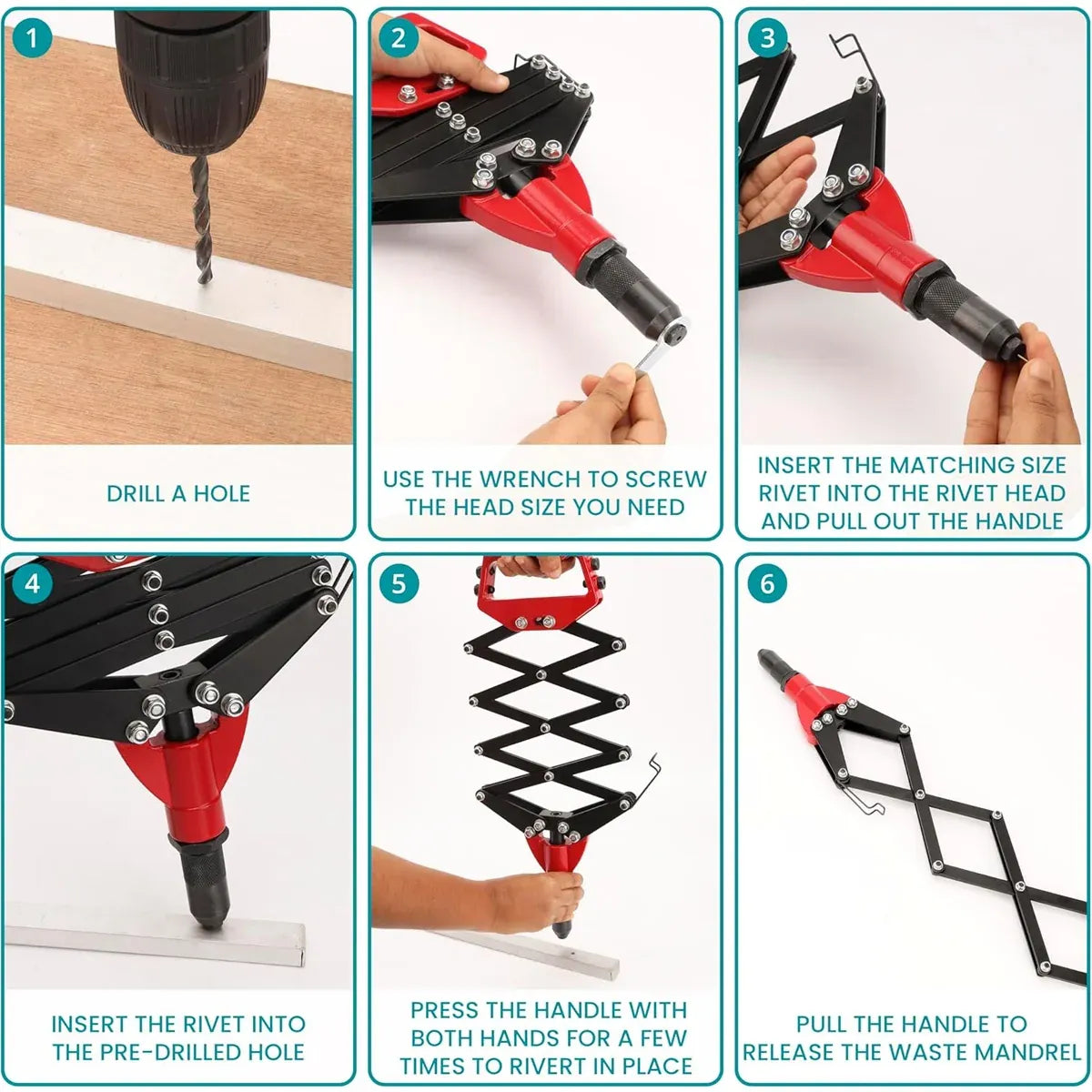 Folding Rivet Gun Tool Kit Sturdy Alloy Steel for Metal Wood Plastic Repair Use