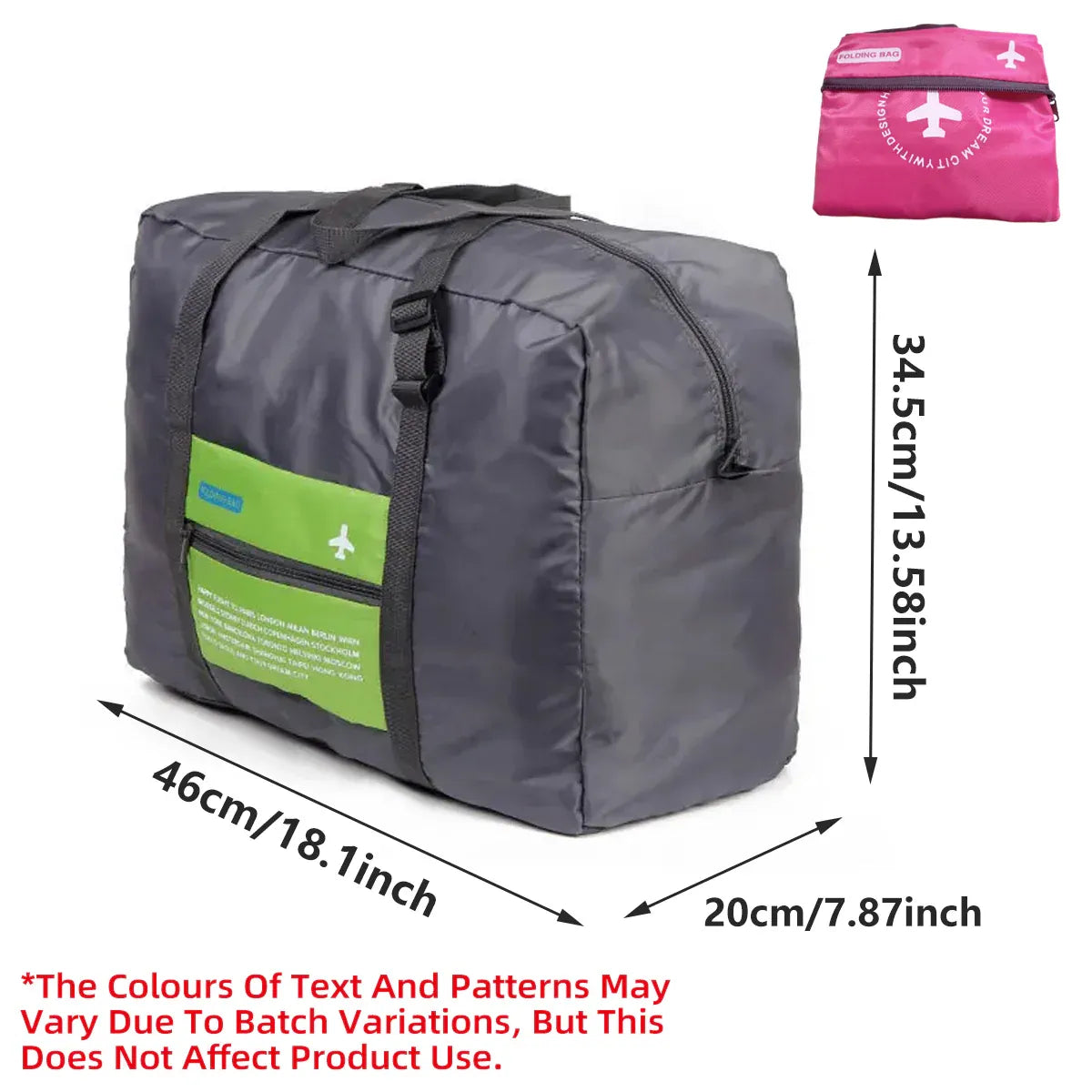 Nylon Waterproof Collapsible Travel Bag Large Suitcase Clothing Organizer - Green