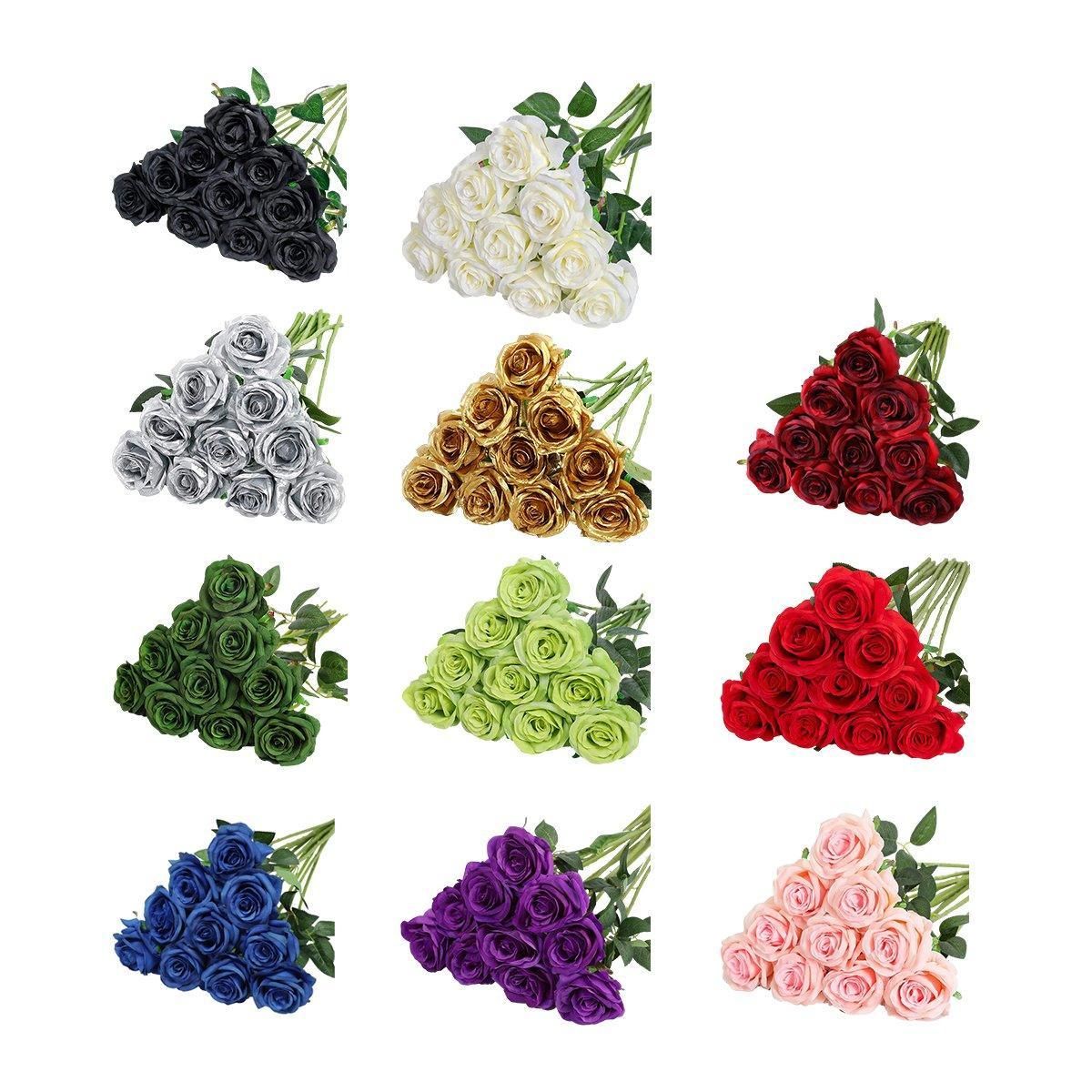 10pcs Artificial Silk Simulation Rose Flowers - Wedding Party Home Decorations - Gold