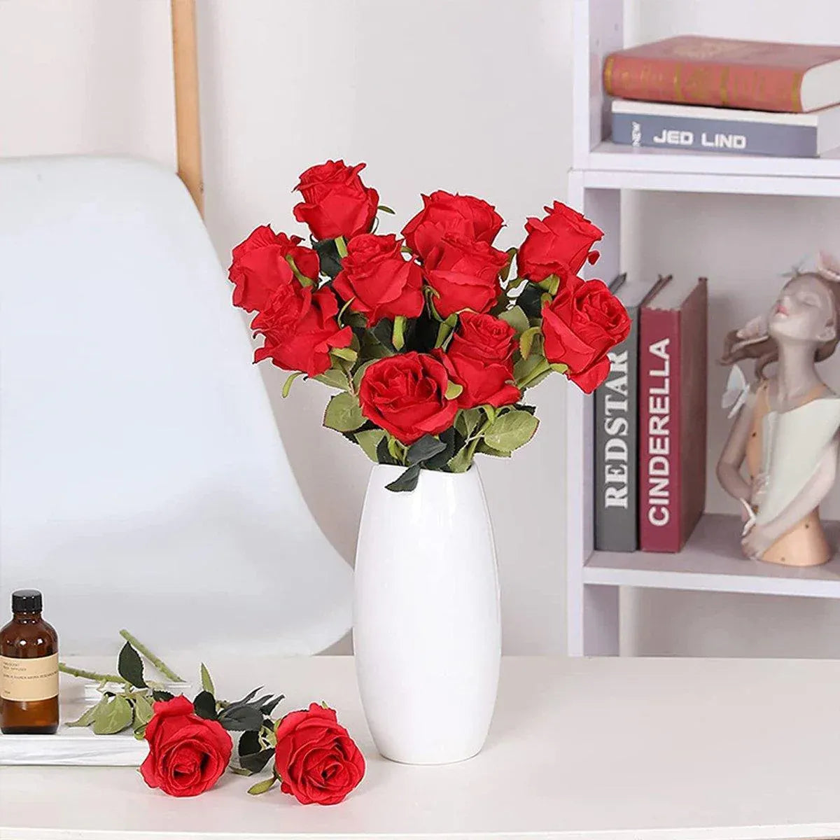 10pcs Artificial Silk Simulation Rose Flowers - Wedding Party Home Decorations - Red